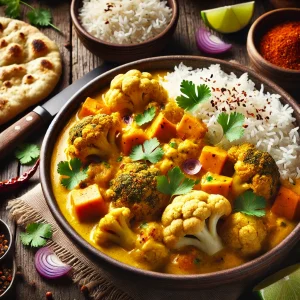 Bloemkool en zoete aardappel curry