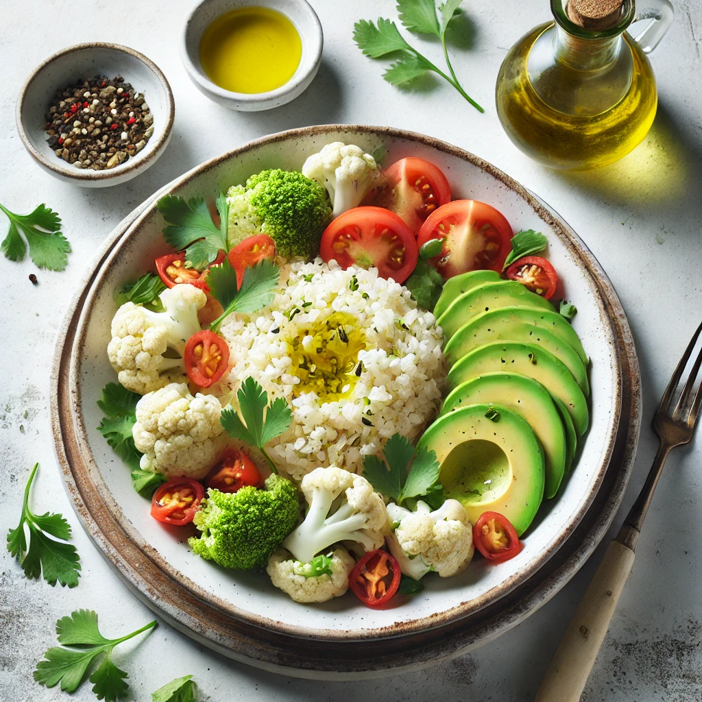 Bloemkoolrijst met avocado en tomaat