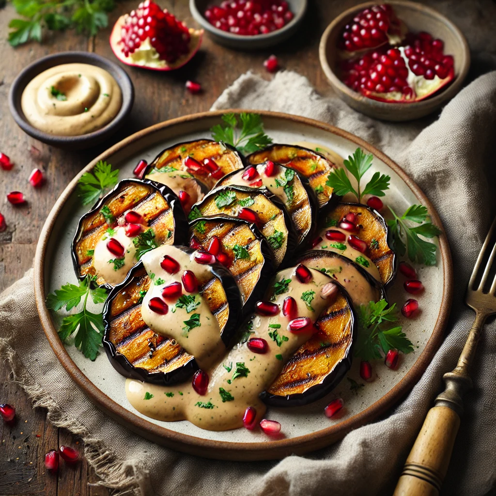 Geroosterde Aubergine met Tahin en Granaatappelpitjes