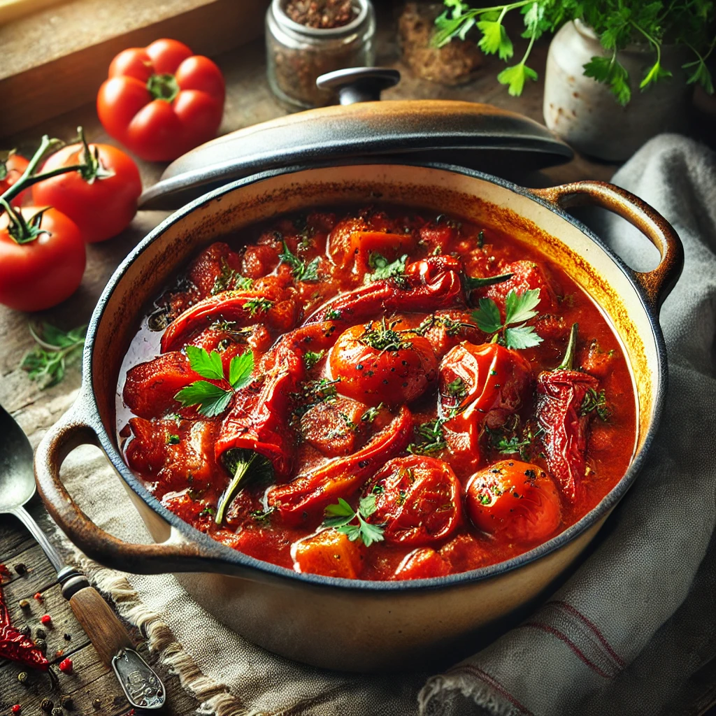 Geroosterde paprika en tomatenstoof