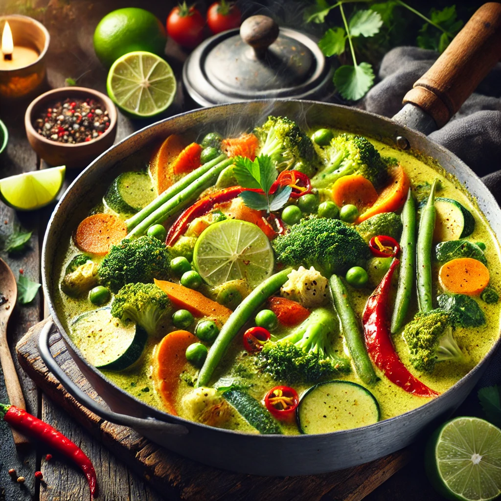 Groene curry met groenten uit de Dutch Oven