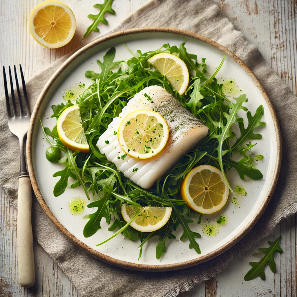 Kabeljauw met rucola en citroen