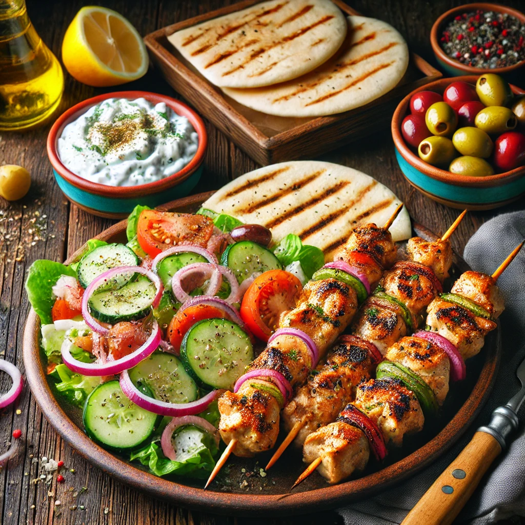 Kip Souvlaki met Tzatziki en Pita Brood