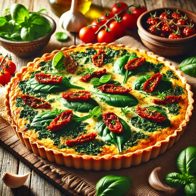 Mediterrane Quiche met Spinazie en Zongedroogde Tomaten