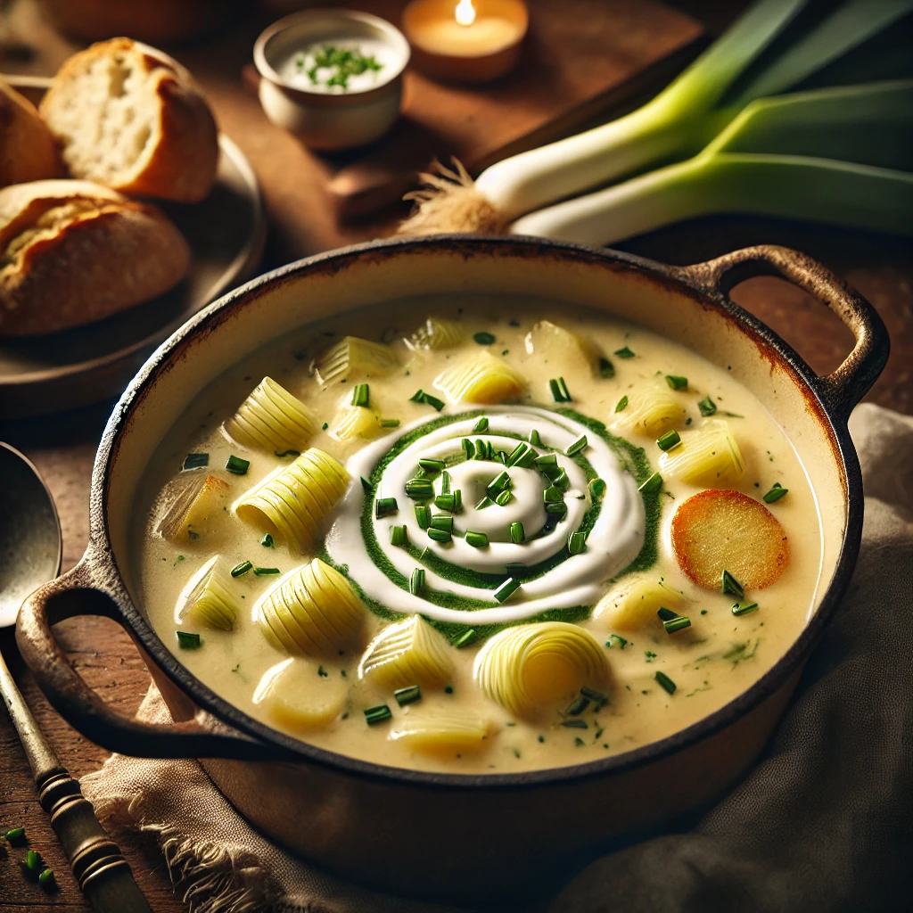 Romige aardappel-prei soep uit de Dutch Oven