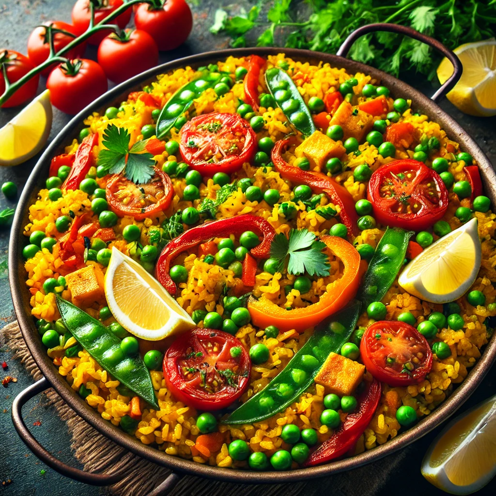 Vegetarische Paella met Saffraan en Erwten