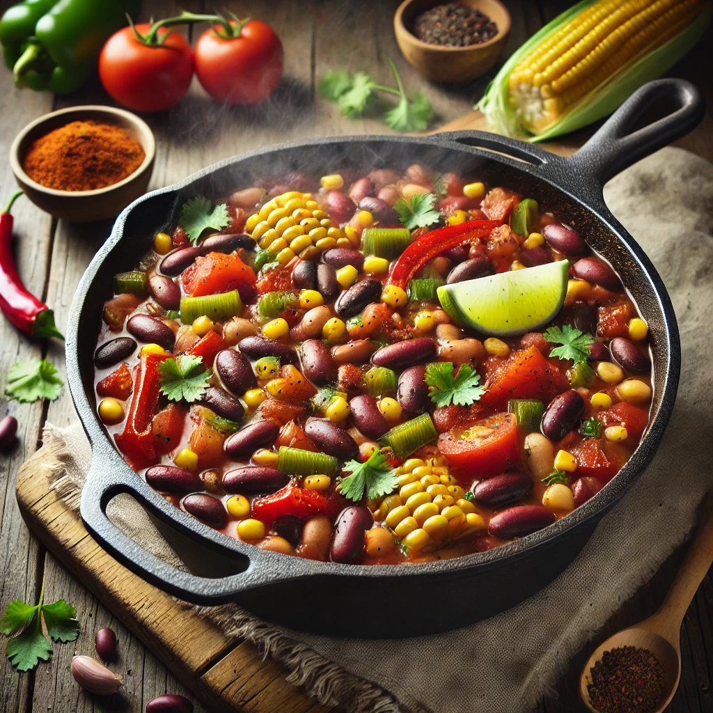 Vegetarische bonenschotel uit de Dutch Oven