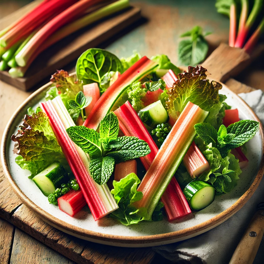 Frisse salade met rabarber en munt