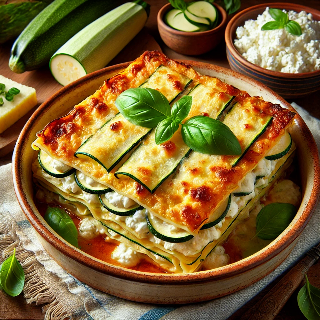 Lasagne met cottage cheese en courgette