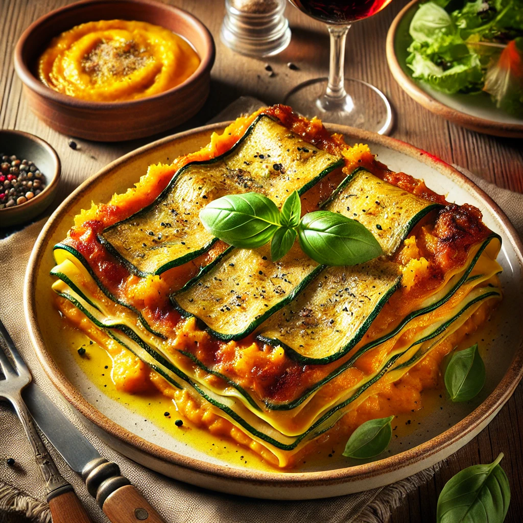 Lasagne met courgette en pompoensaus