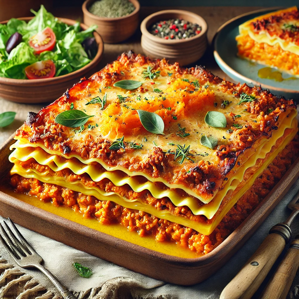 Lasagne met magere gehakt en pompoenpuree