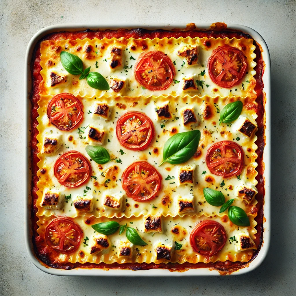 Lasagne met magere hüttenkäse en tomaten