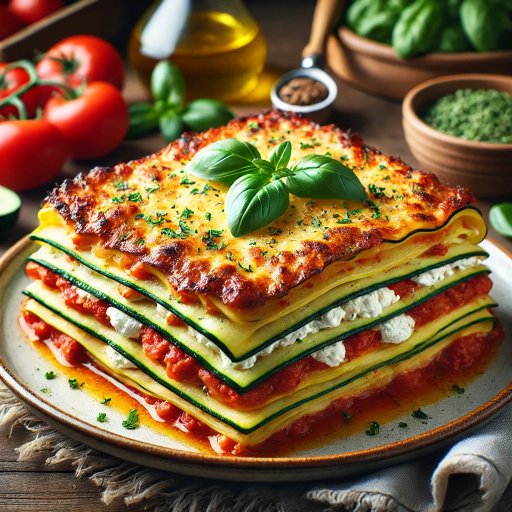 Lasagne met magere ricotta en courgettelinten