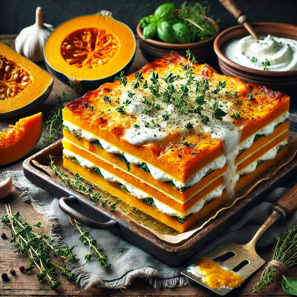 Lasagne met pompoen en geitenkaas