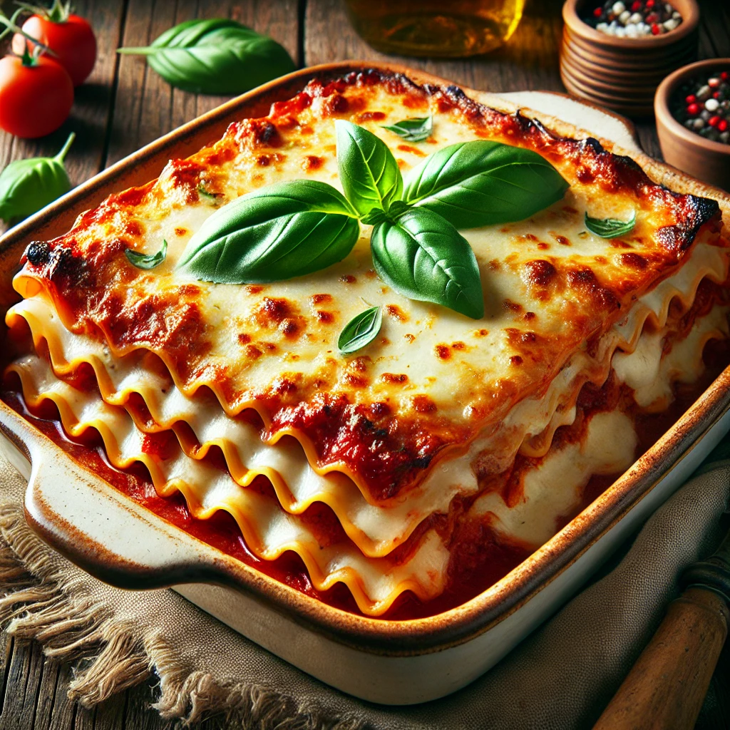 Lasagne met tomatensaus en magere mozzarella