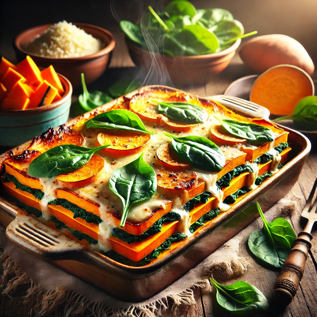 Lasagne met zoete aardappel en spinazie