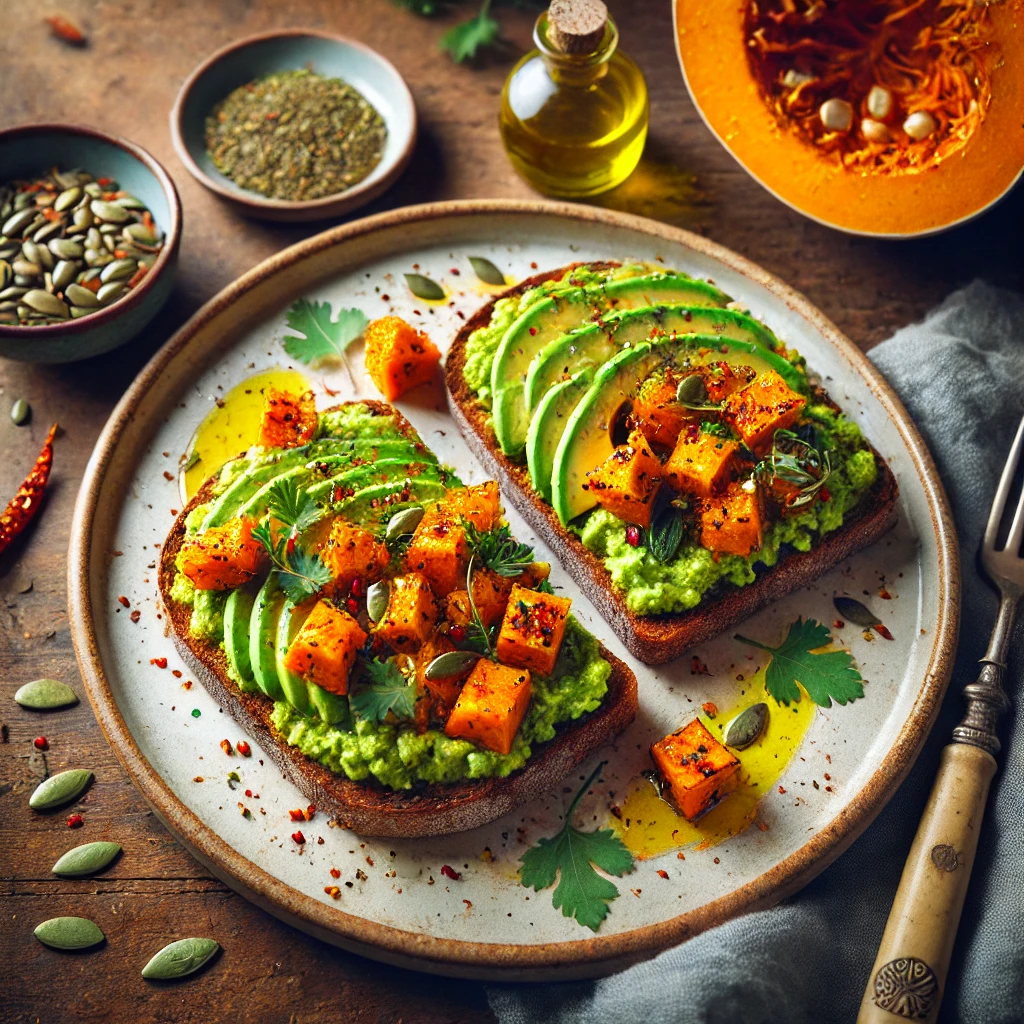 Pompoen en avocado toast