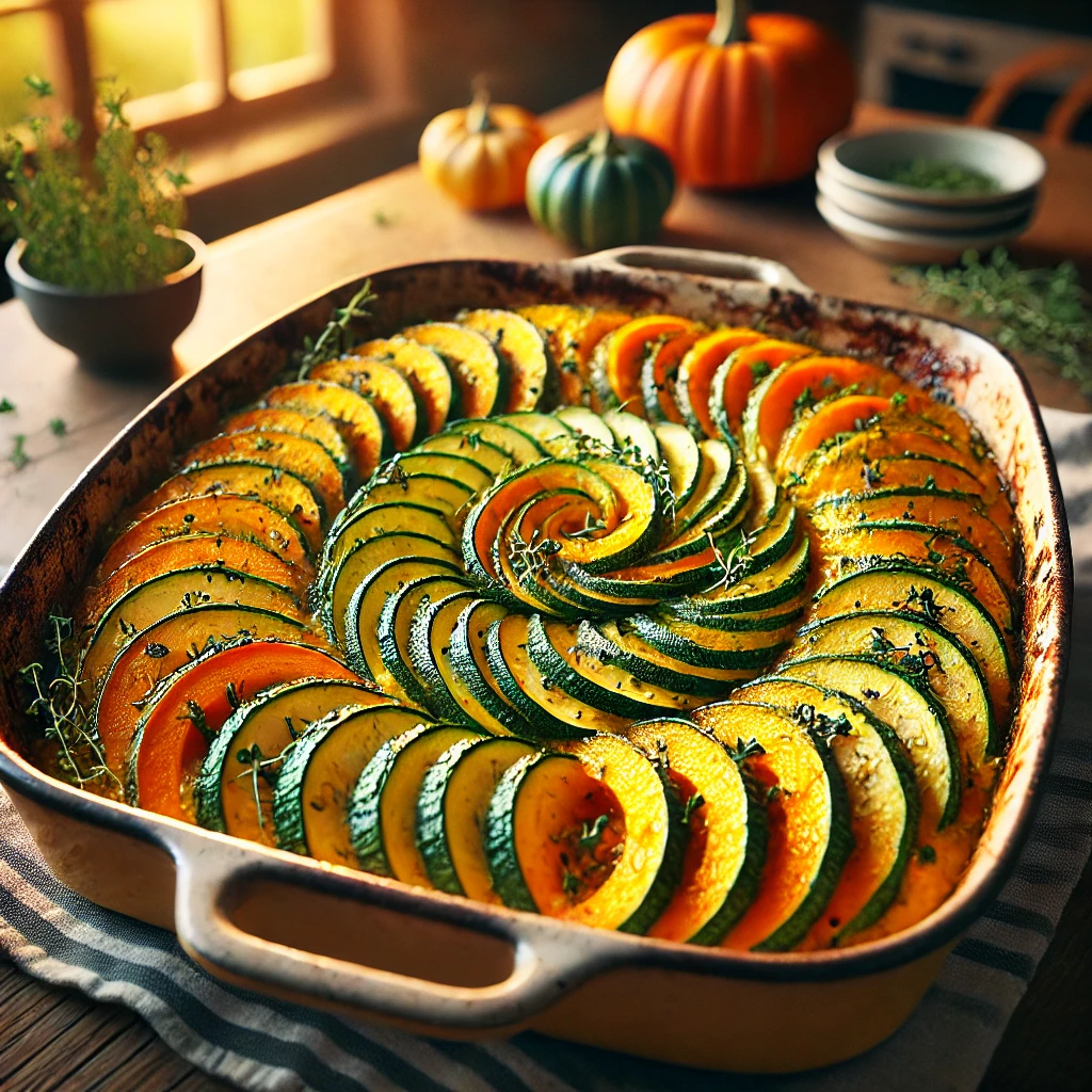 Pompoen en courgette ovenschotel