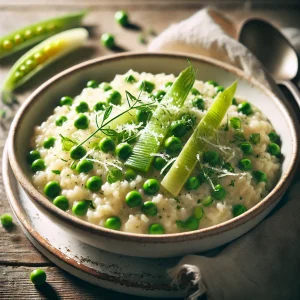 Risotto met prei en erwtjes