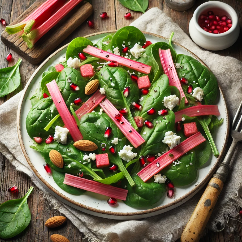 Salade met rabarber en spinazie