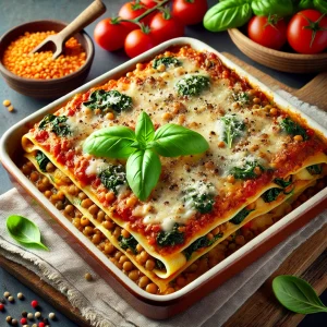 Vegetarische lasagne met linzen en spinazie