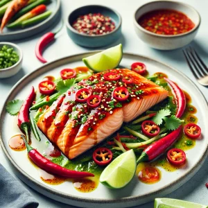 Zalm met chili en limoensaus