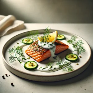 Zalm met een frisse yoghurtsaus