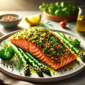 Zalm met een knapperige kruidenkorst