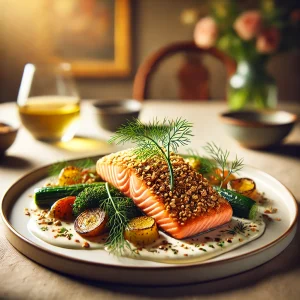 Zalm met een korst van havermout en dille