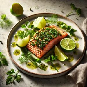 Zalm met groene kruiden en limoen