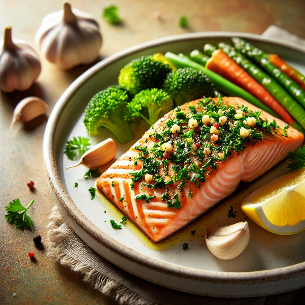 Zalm met knoflook en peterselie