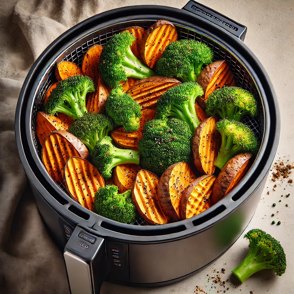 Broccoli en zoete aardappel airfryer