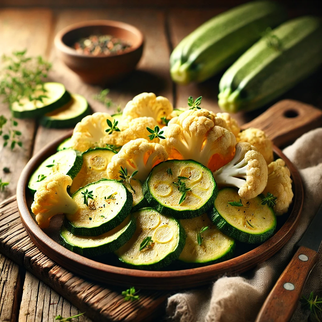 Courgette en bloemkoolroosjes uit de airfryer