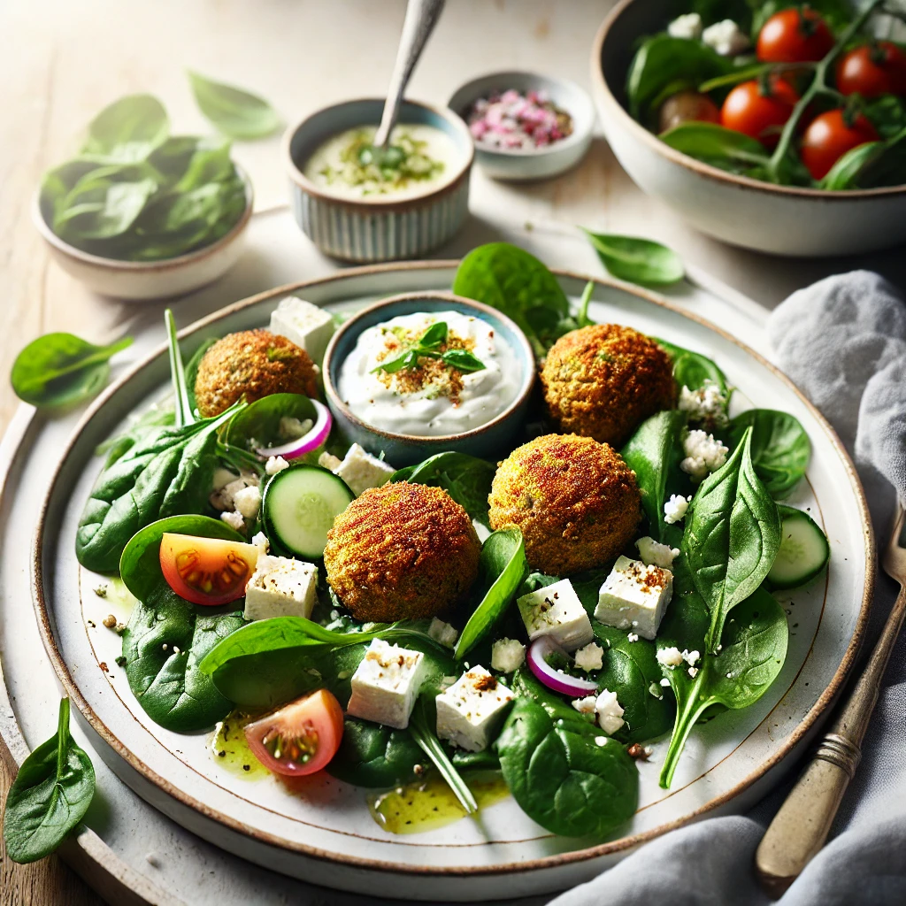 Falafel met spinazie en feta