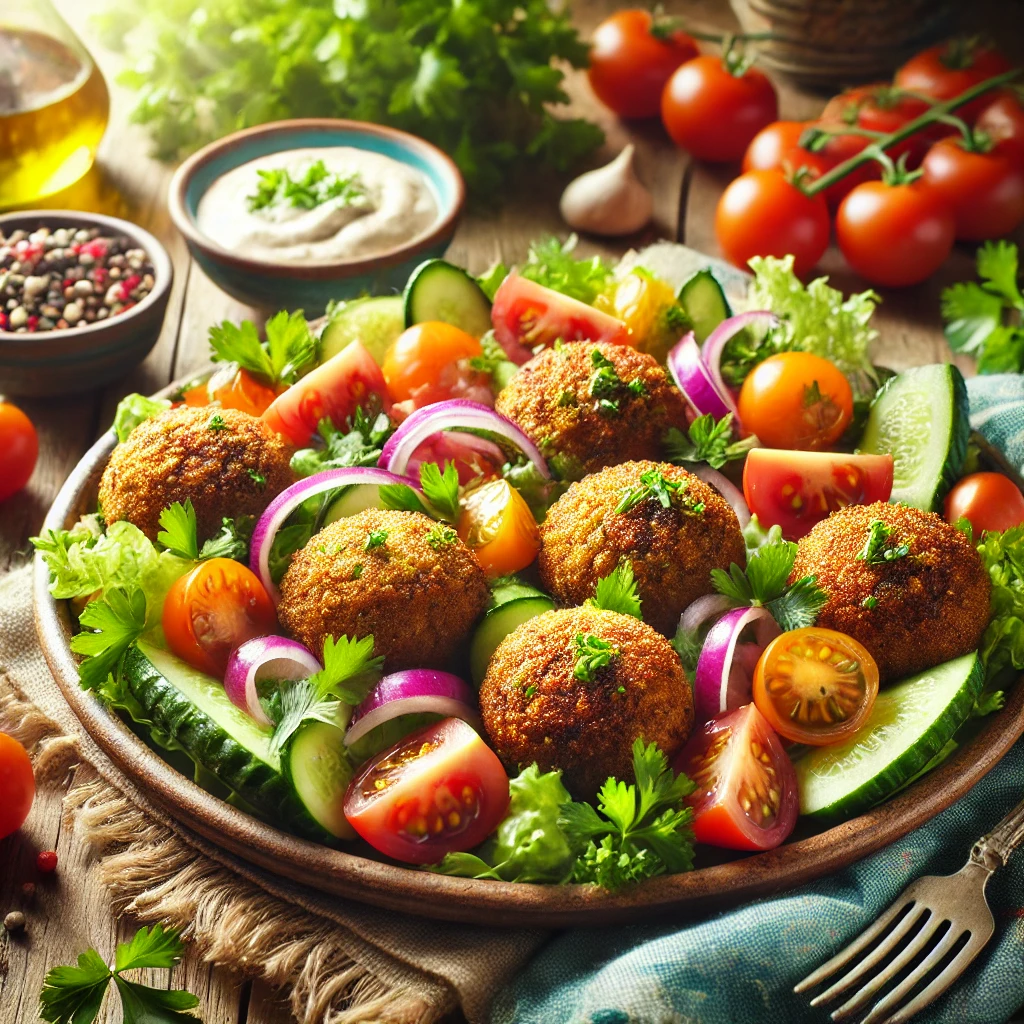 Falafel met verse kruiden en groenten