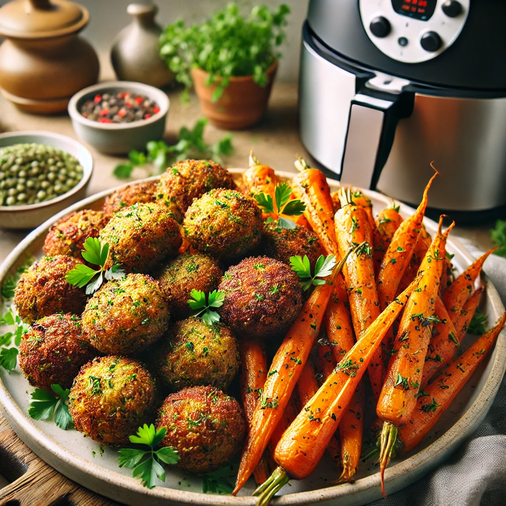 Falafel met wortel en kruiden uit de airfryer