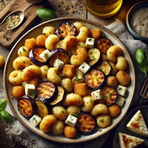 Gnocchi airfryer met aubergine en feta