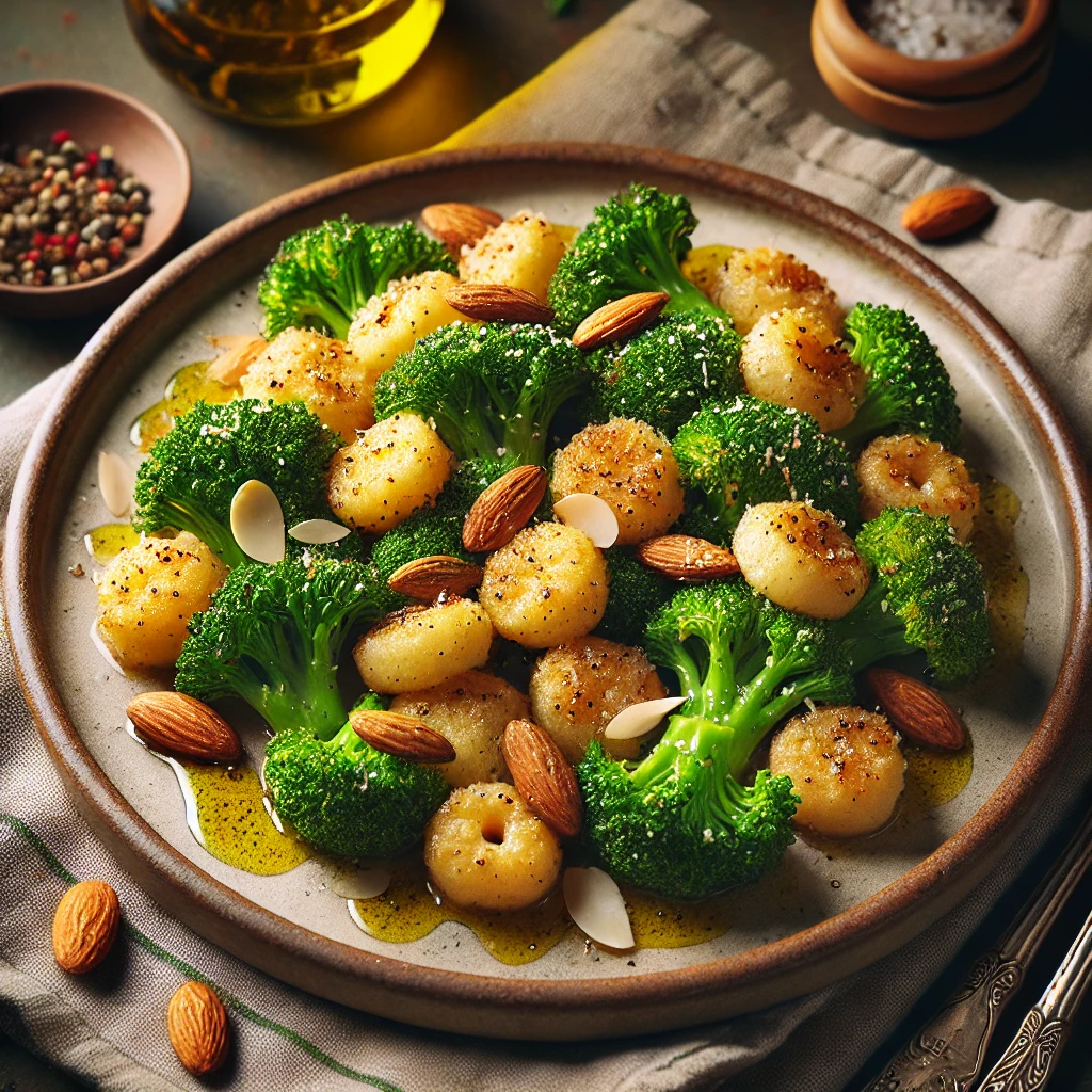 Gnocchi airfryer met broccoli en amandelen