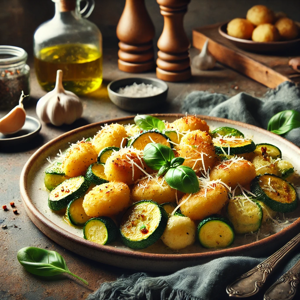 Gnocchi airfryer met courgette en knoflook