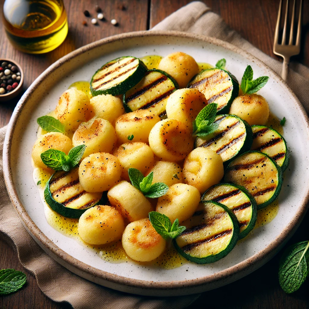 Gnocchi airfryer met gegrilde courgette en munt