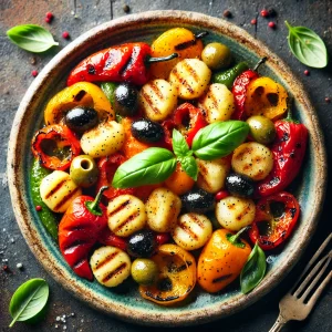 Gnocchi airfryer met gegrilde paprika en olijven