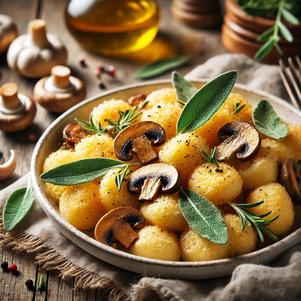 Gnocchi airfryer met paddenstoelen en salie