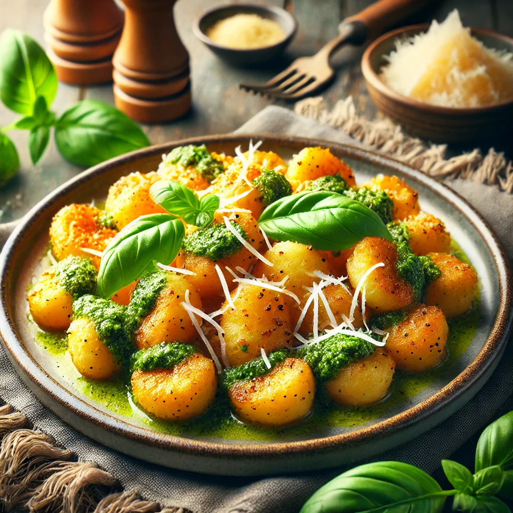 Gnocchi airfryer met pesto en parmezaan