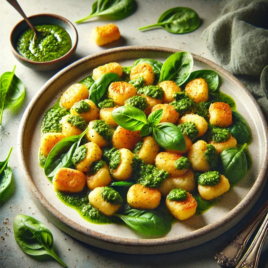 Gnocchi airfryer met pesto en spinazie