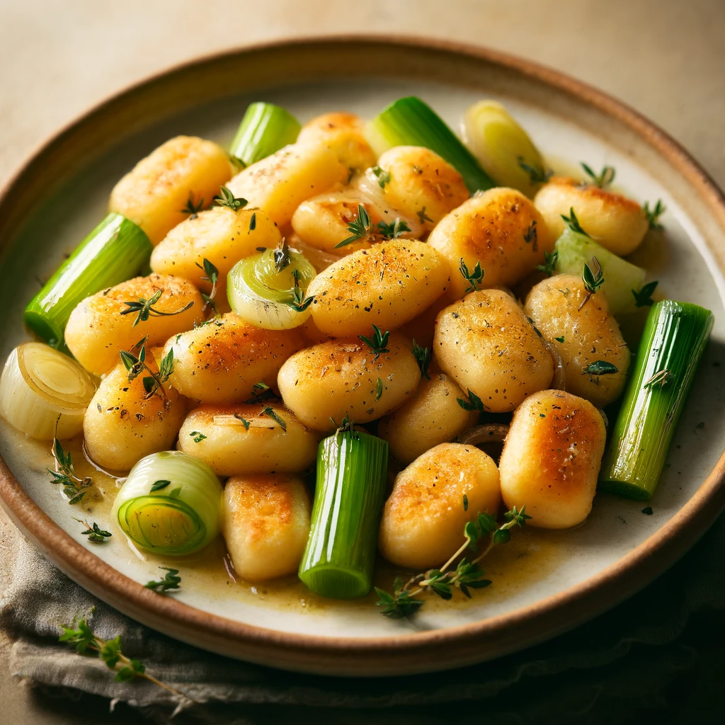 Gnocchi airfryer met prei en tijm