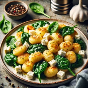 Gnocchi airfryer met spinazie en feta