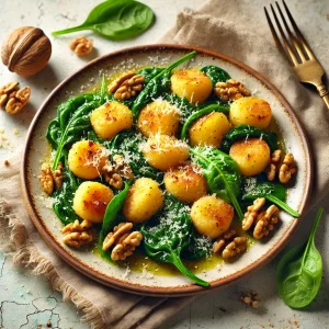 Gnocchi airfryer met spinazie en walnoten