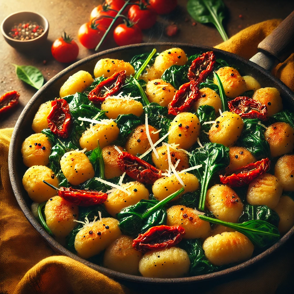 Gnocchi airfryer met spinazie en zongedroogde tomaten