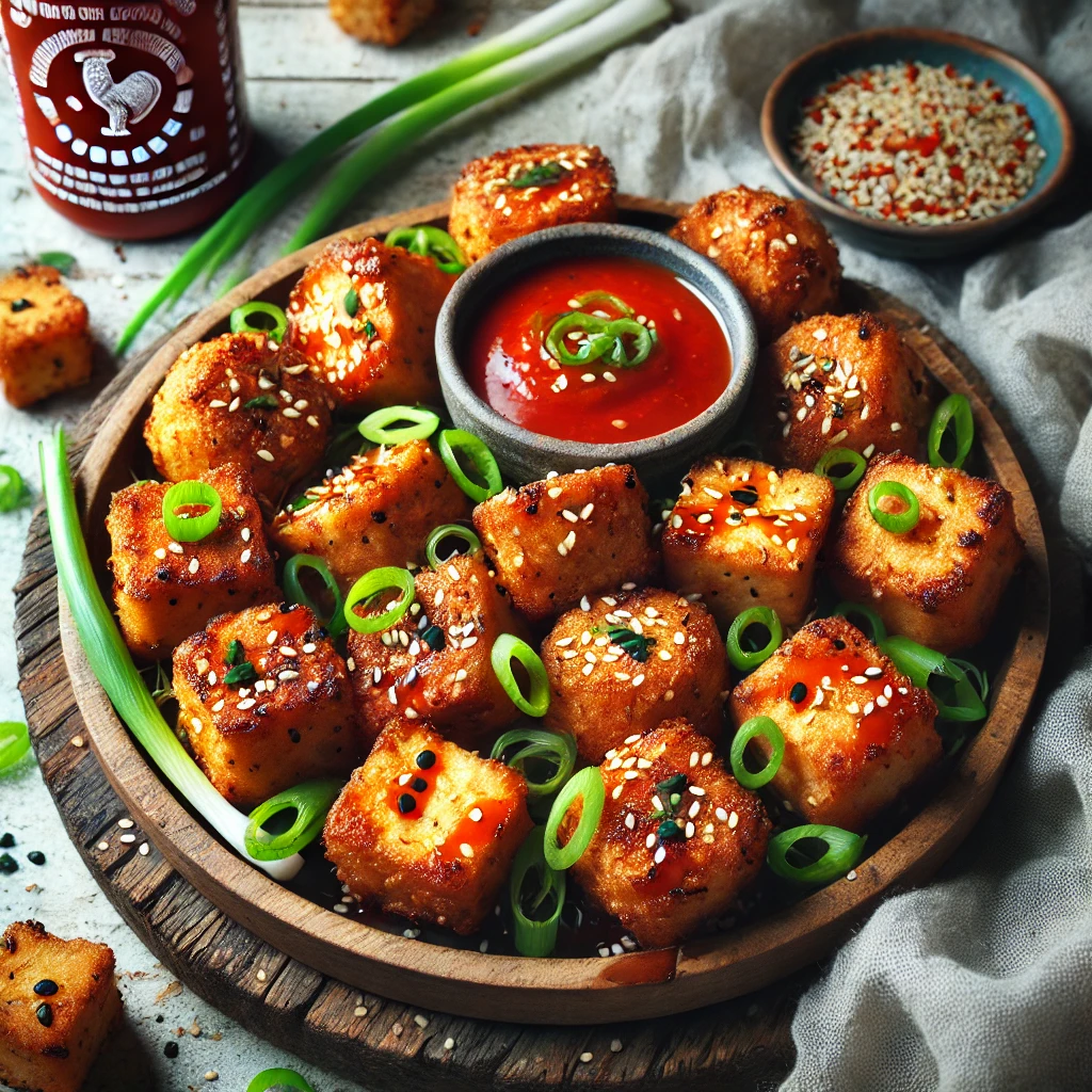 Krokante sriracha tofu bites in de airfryer