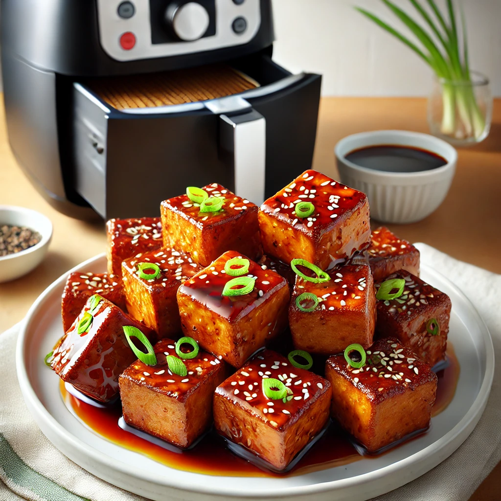 Krokante tofu blokjes met ketjap uit de airfryer